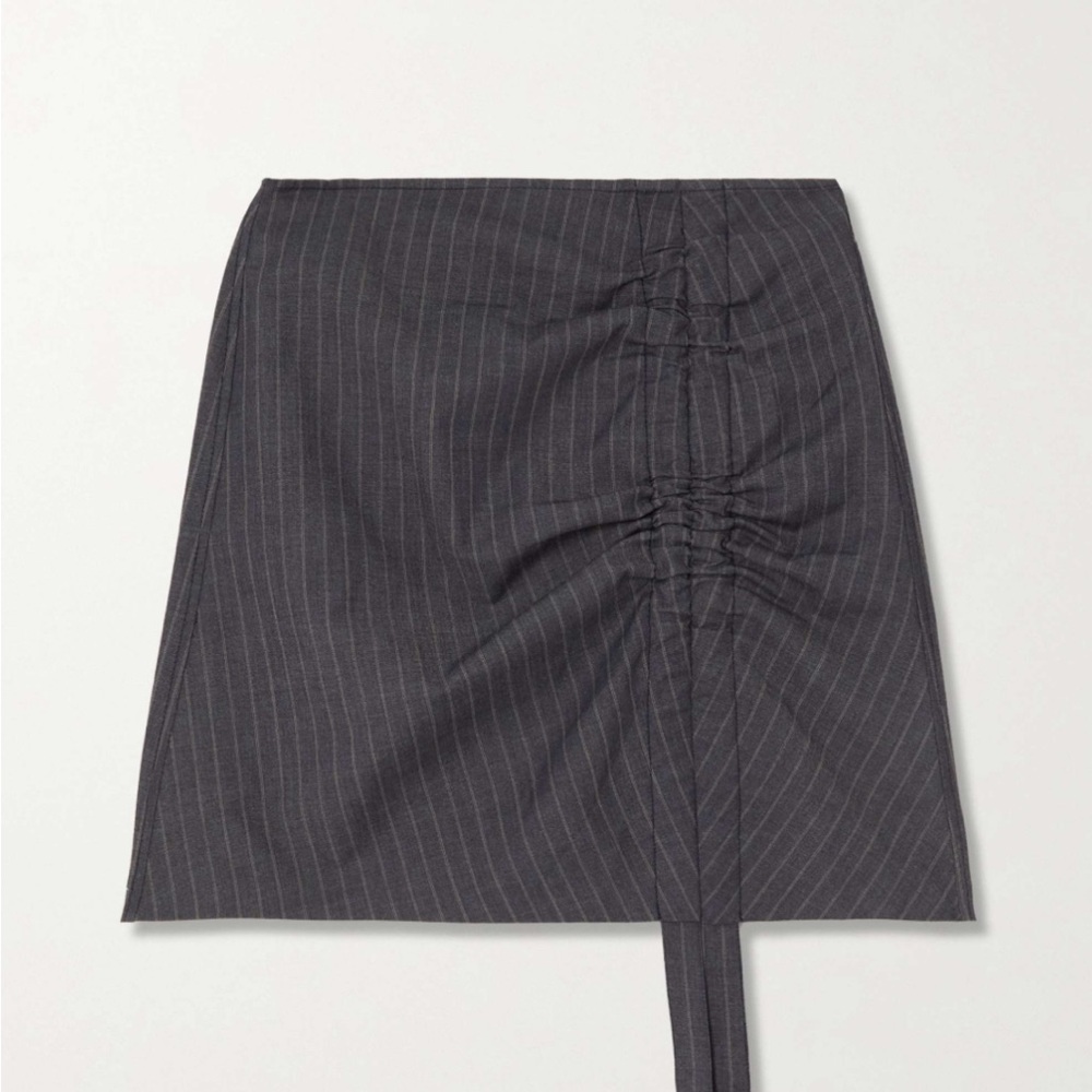Ganni Ruched Pinstriped Recycled Twill Mini Skirt